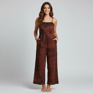 Vtg Forever 21 Custom Tie Dye Wide-Leg Linen Jumpsuit • Boho Hippie Y2K Coastal